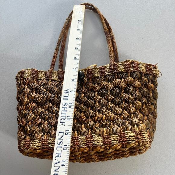 Wicker Rattan Woven Bohemian Two-toned Handbag Two Handle - Picture 7 of 14